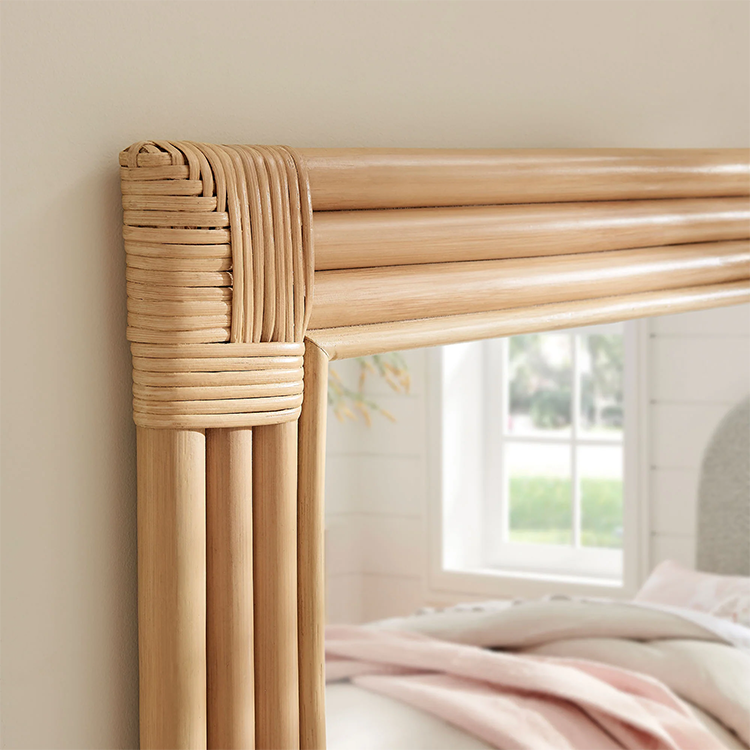 Corsie Curved Rectangle Rattan Wall Mirror, Natural