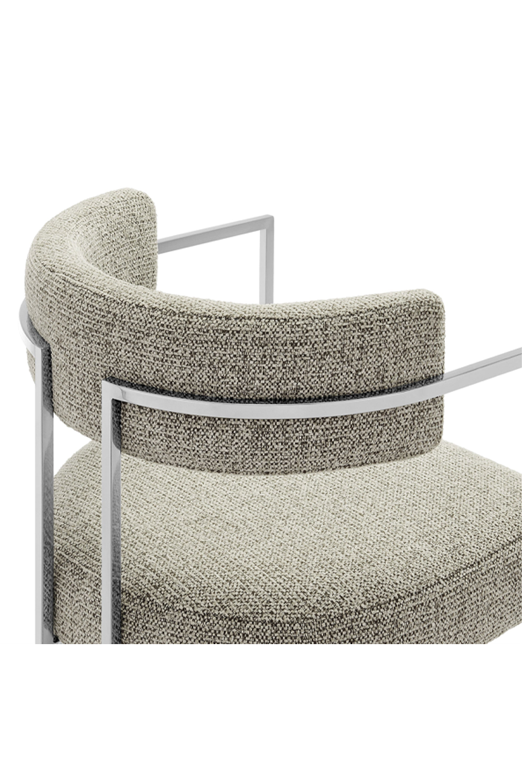 Ardenza Curved Back Fabric and Metal Dining Chair,Silver Wheat