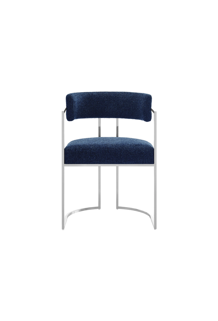 Ardenza Curved Back Fabric and Metal Dining Chair,Silver Navy