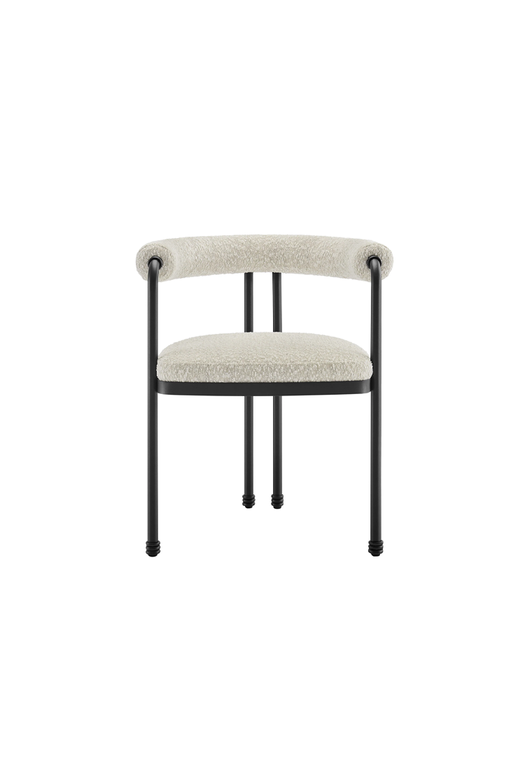 Aveline Curved Back Boucle and Metal Dining Chair,Black Pearl