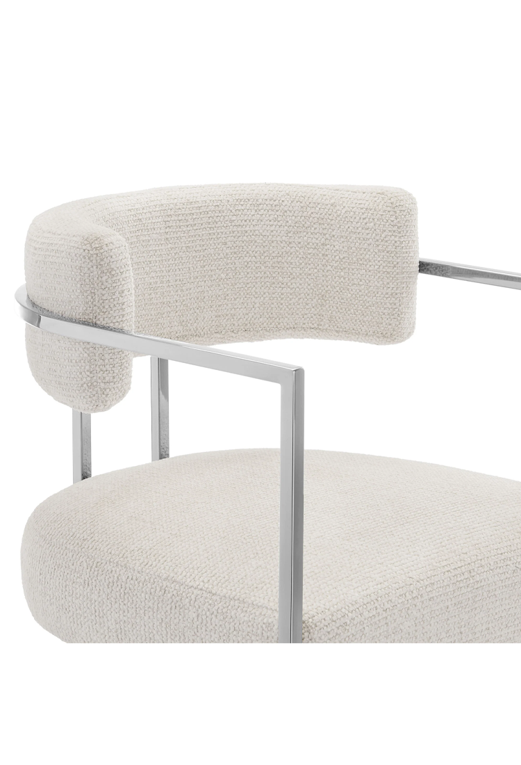 Ardenza Curved Back Fabric and Metal Counter Stool,Silver Cream