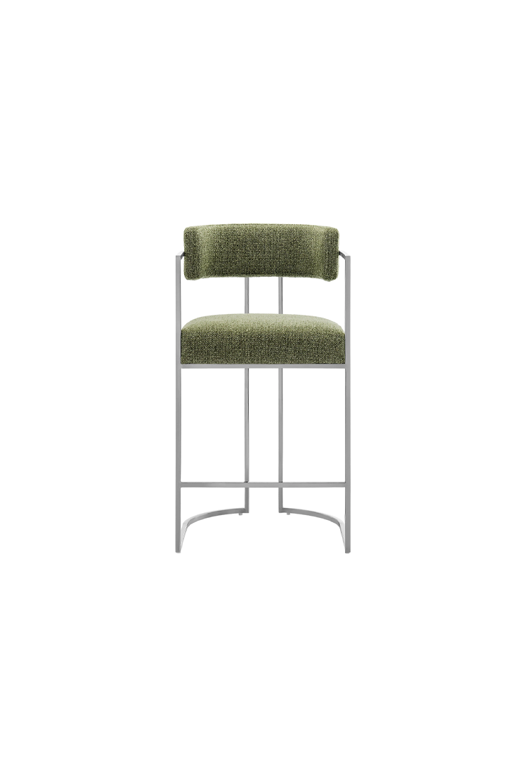 Ardenza Curved Back Fabric and Metal Counter Stool,Silver Leaf