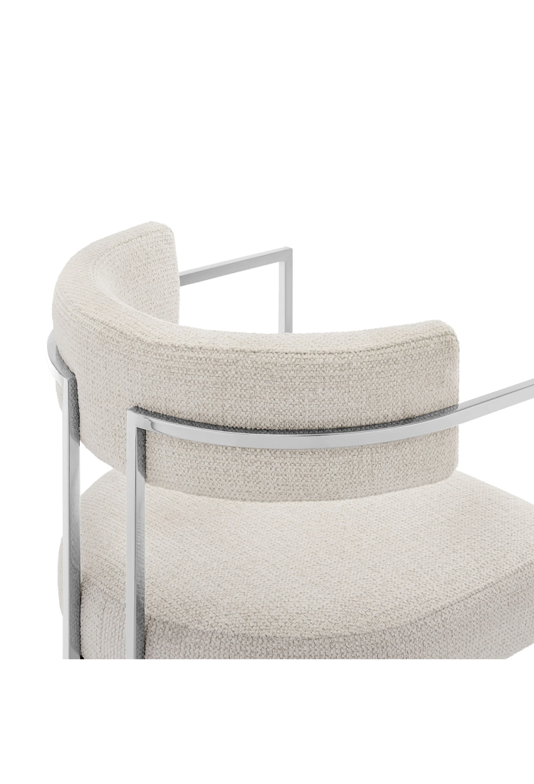 Ardenza Curved Back Fabric and Metal Dining Chair,Silver Cream