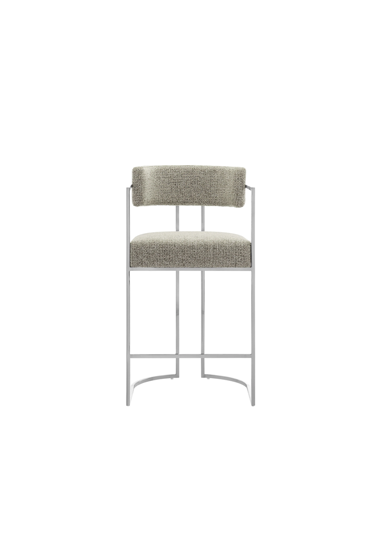 Ardenza Curved Back Fabric and Metal Counter Stool,Silver Wheat