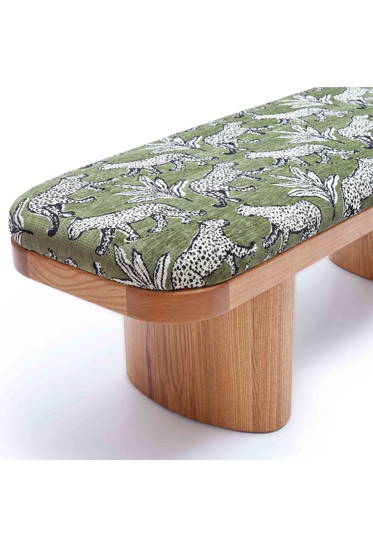 Temra Olive Green Leopard Bench