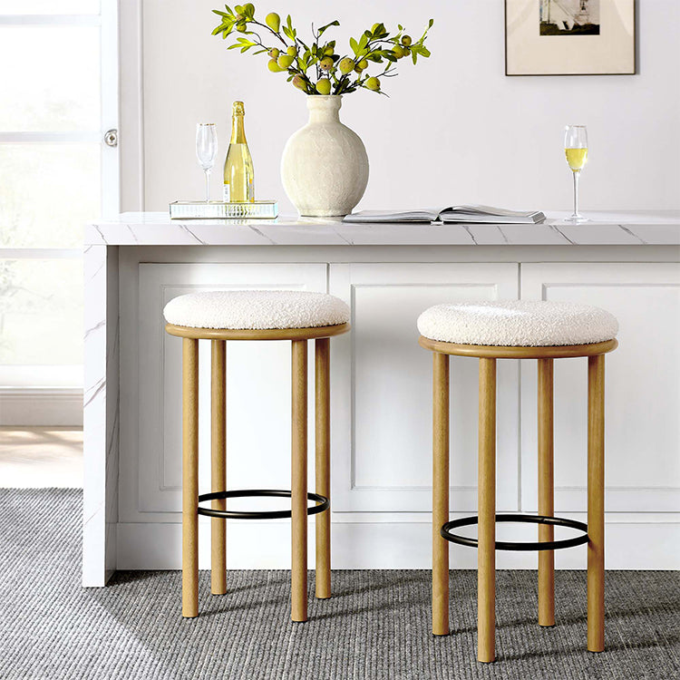 Pebble Boucle Oak Ivory Bar Stools, Set of 2