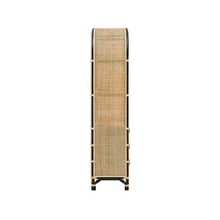 Janne Arched Natural Rattan Bookshelf, Black