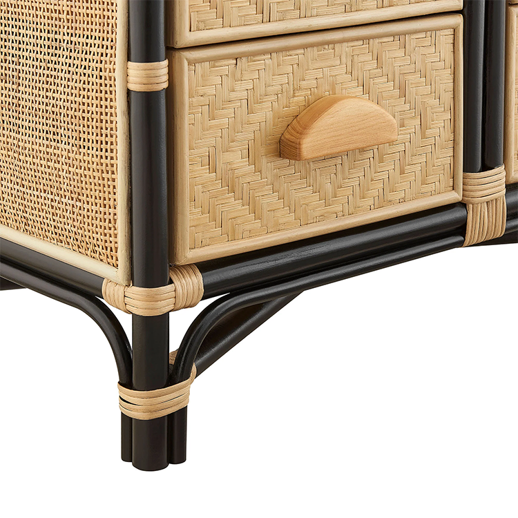 Janne Arched Natural Rattan Bookshelf, Black