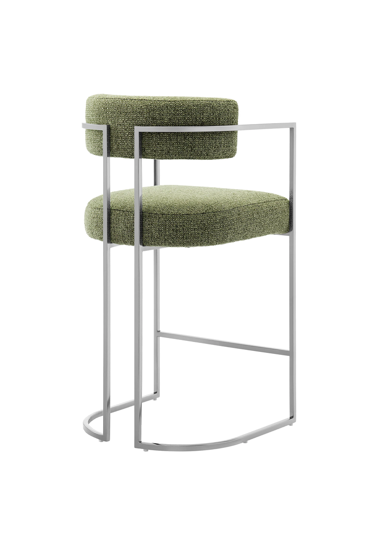 Ardenza Curved Back Fabric and Metal Counter Stool,Silver Leaf