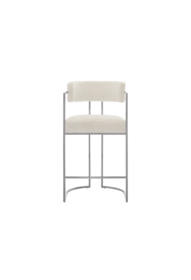 Ardenza Curved Back Fabric and Metal Counter Stool,Silver Cream