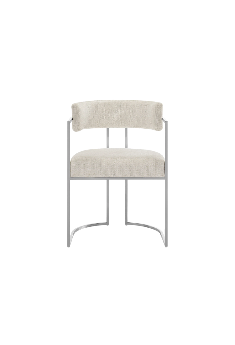 Ardenza Curved Back Fabric and Metal Dining Chair,Silver Cream