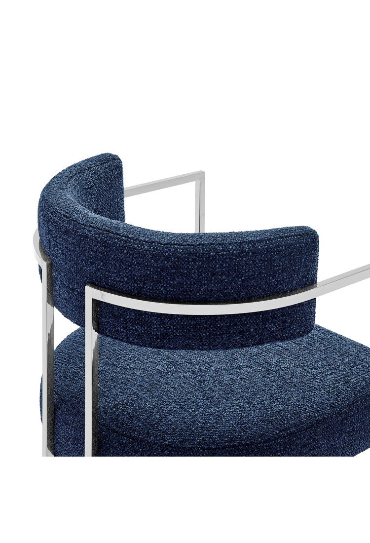 Ardenza Curved Back Fabric and Metal Dining Chair,Silver Navy