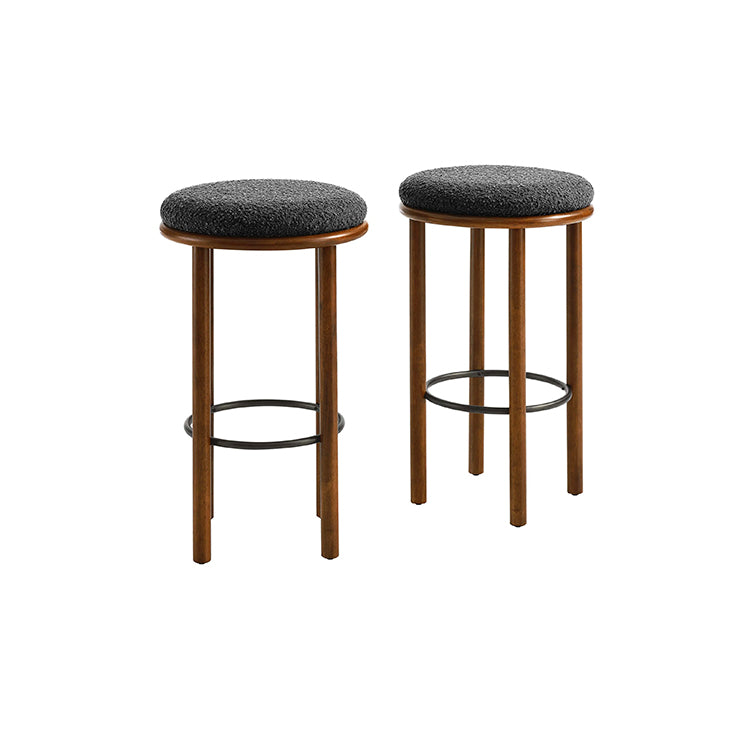 Pebble Boucle Walnut Charcoal Stools, Set of 2