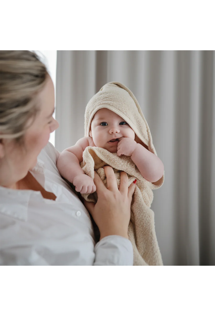 Mushie Organic Cotton Baby Hooded Towel,Fog