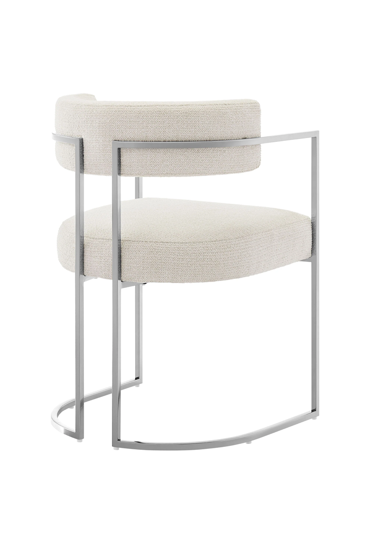 Ardenza Curved Back Fabric and Metal Dining Chair,Silver Cream