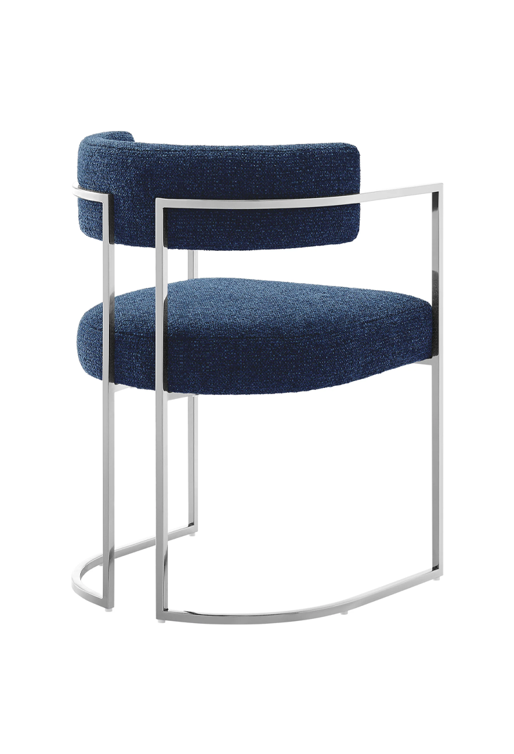 Ardenza Curved Back Fabric and Metal Dining Chair,Silver Navy