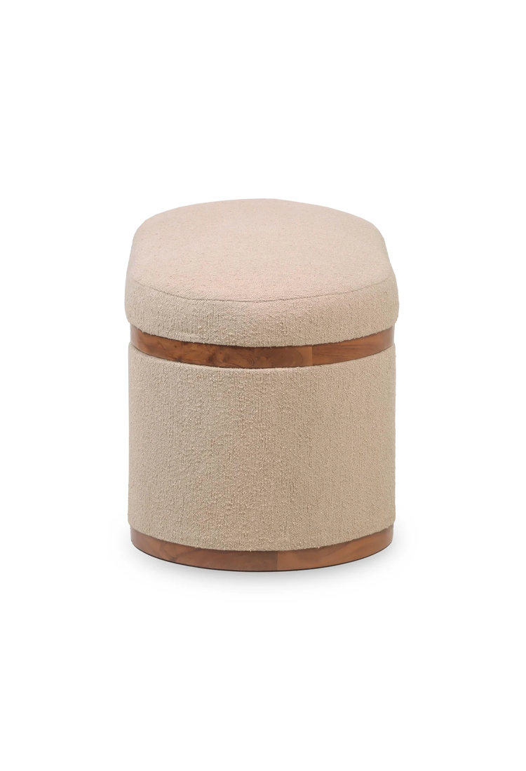 Vespera Oval Storage Ottoman,ivory