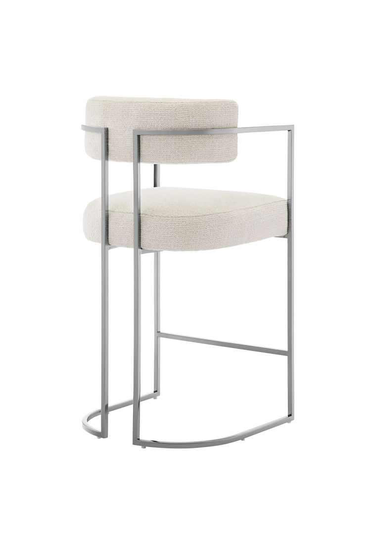 Ardenza Curved Back Fabric and Metal Counter Stool,Silver Cream