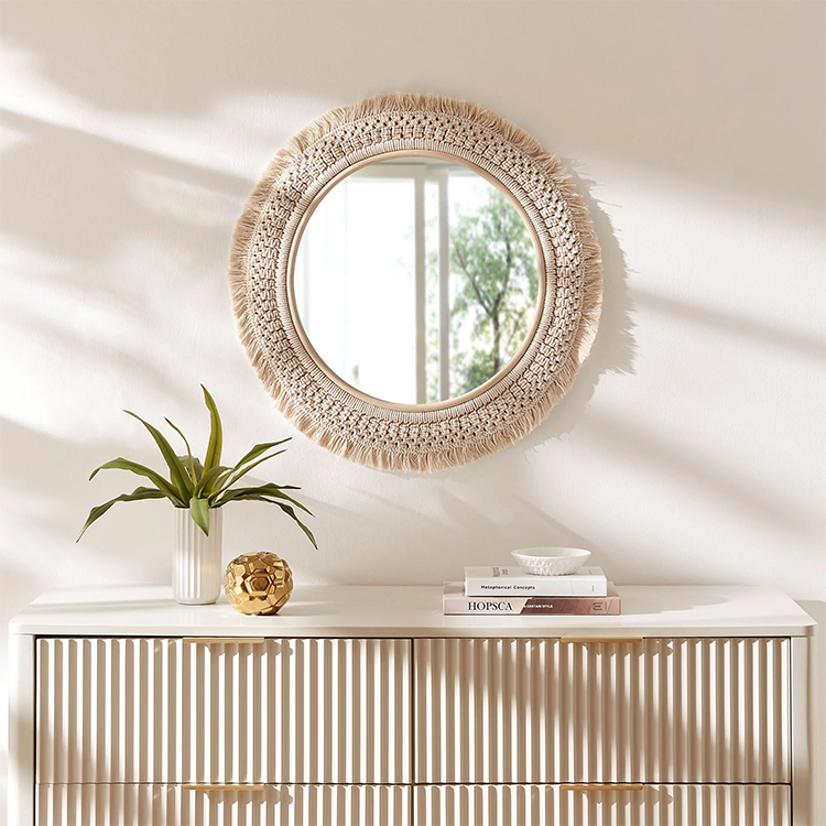 Jude Rattan Macrame Wall Mirror, Natural