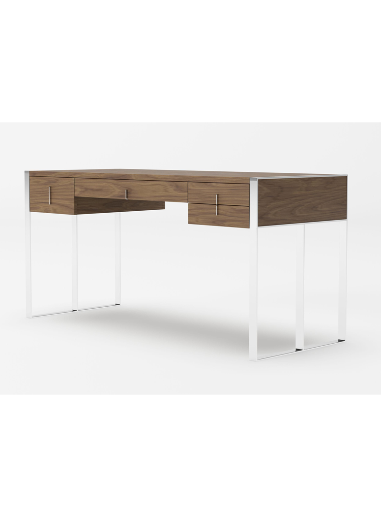 Zarion Stainless Steel Desk,Walnut