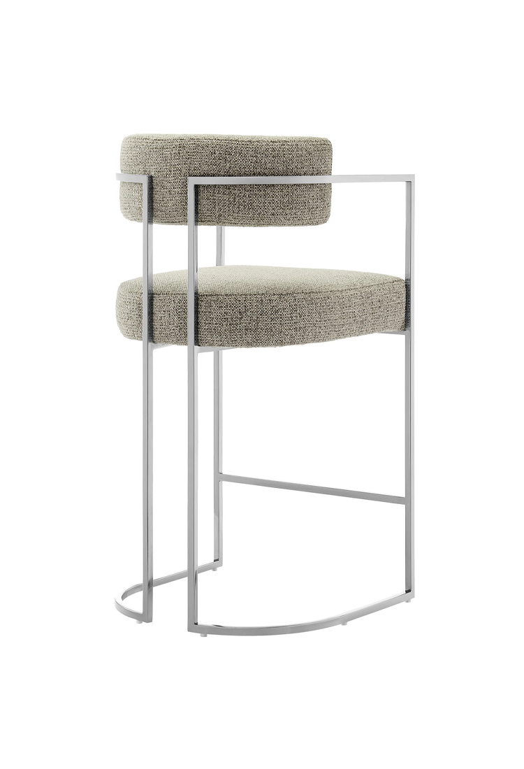 Ardenza Curved Back Fabric and Metal Counter Stool,Silver Wheat