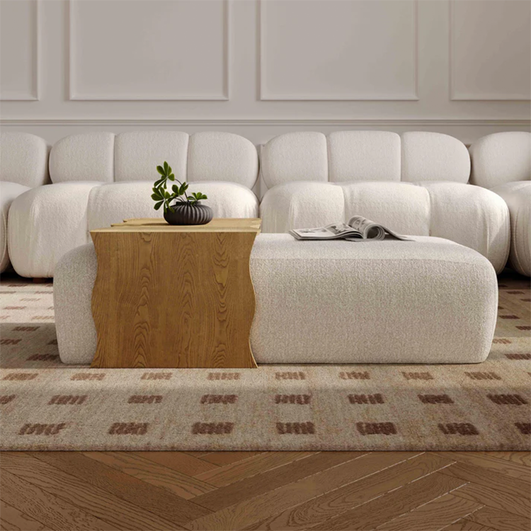 Wavy Ottoman with Bridge Table, Cream