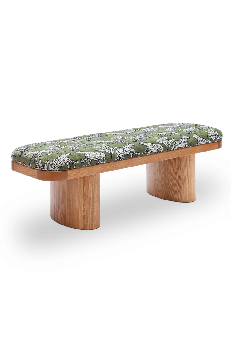 Temra Olive Green Leopard Bench