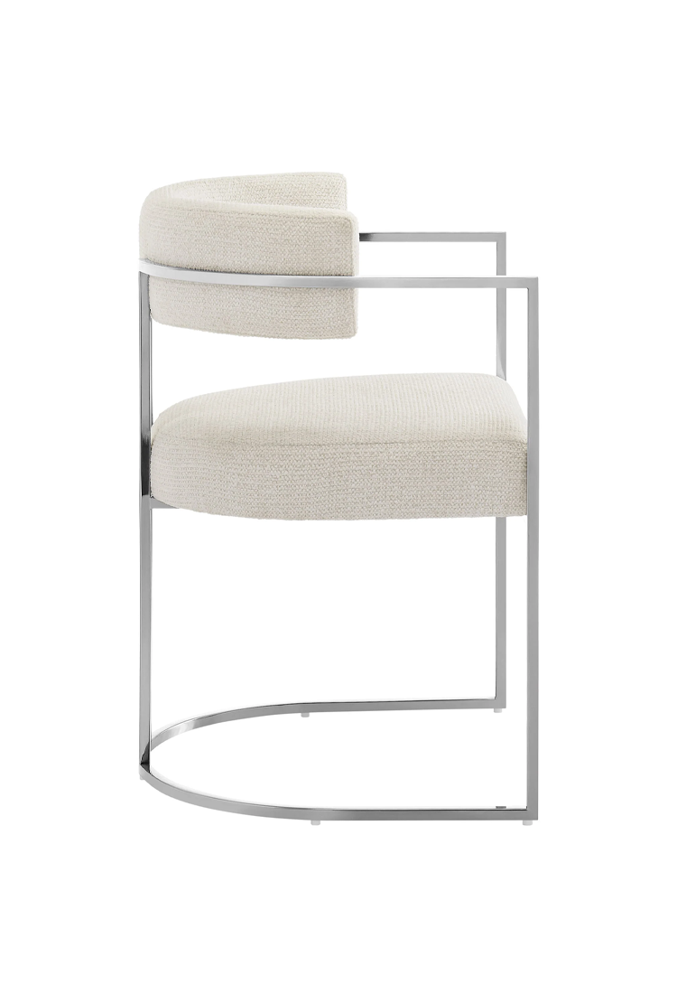 Ardenza Curved Back Fabric and Metal Dining Chair,Silver Cream