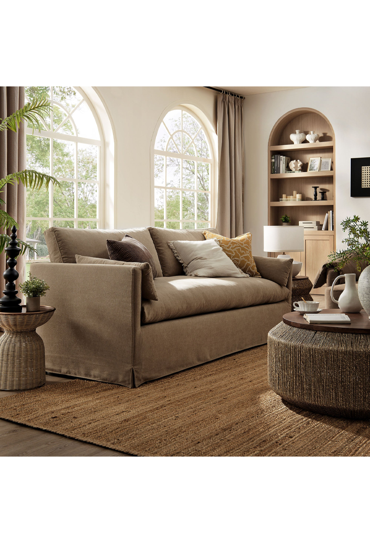 Leisure 85" Fabric Sofa,Almond