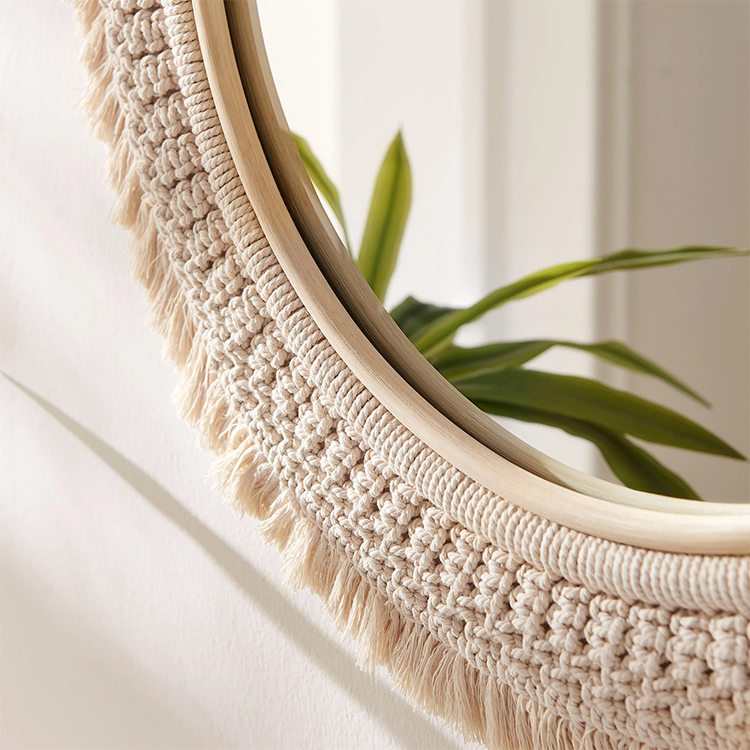 Jude Rattan Macrame Wall Mirror, Natural