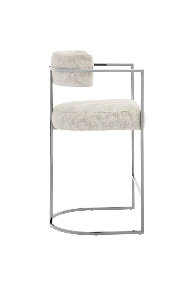 Ardenza Curved Back Fabric and Metal Counter Stool,Silver Cream