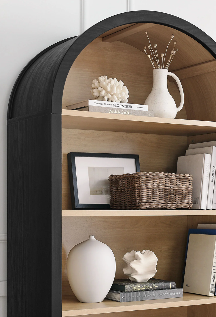 Curio Arched Wide Bookcase Display Cabinet,Black