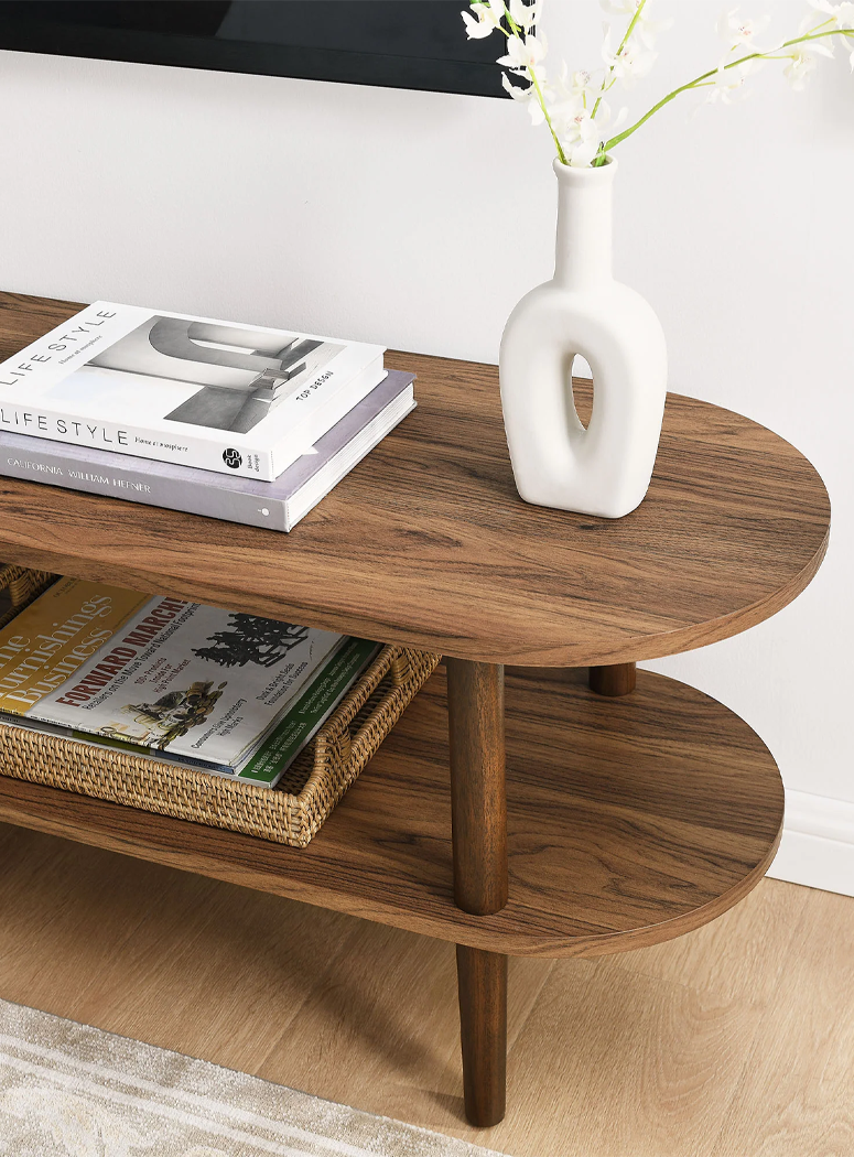 Fionisca Oval Wood TV Stand,Walnut