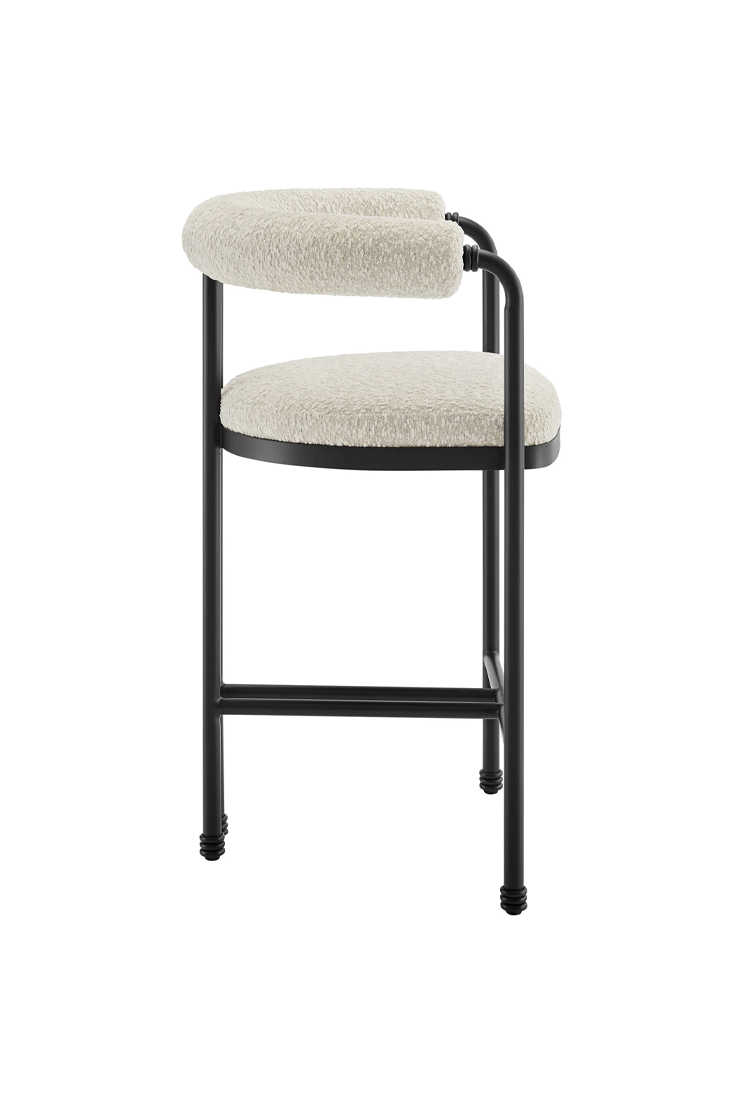 Aveline Curved Back Boucle and Metal Counter Stool,Black Pearl