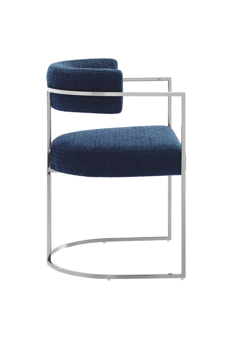 Ardenza Curved Back Fabric and Metal Dining Chair,Silver Navy