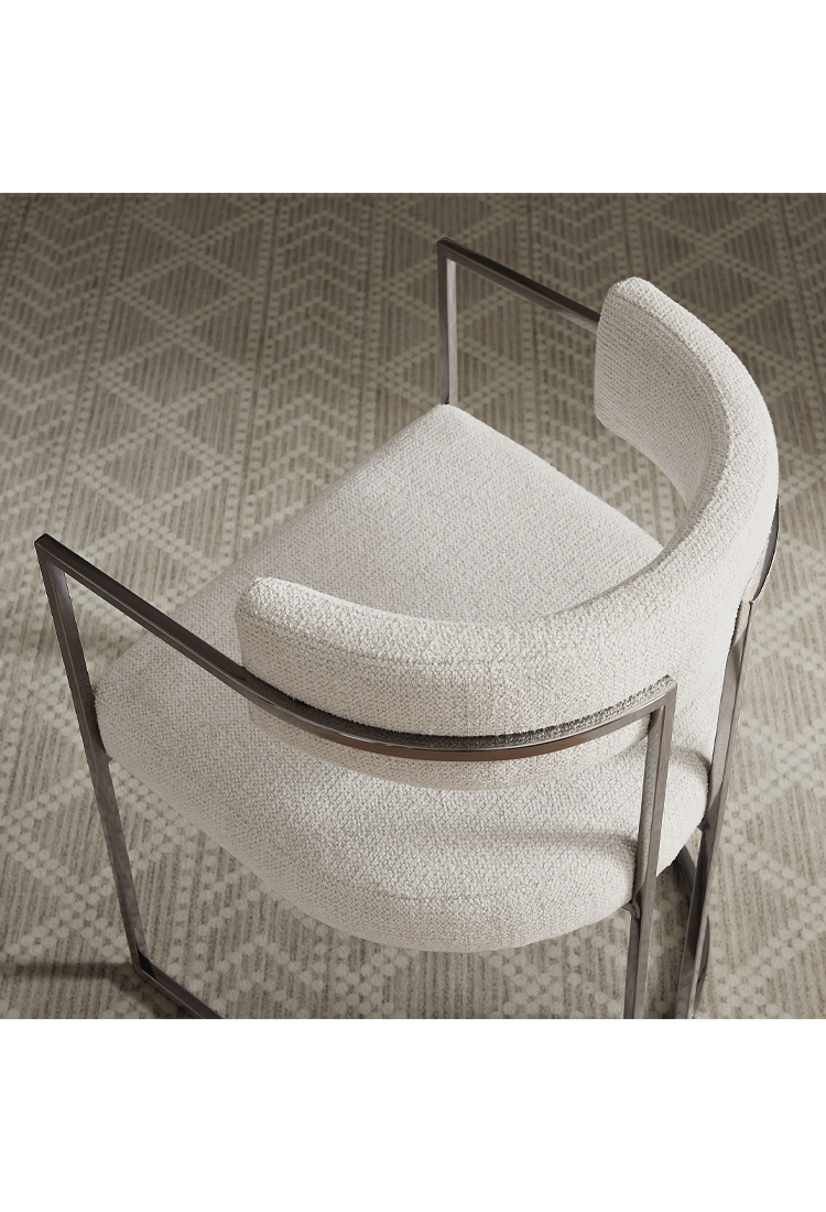 Ardenza Curved Back Fabric and Metal Dining Chair,Silver Cream