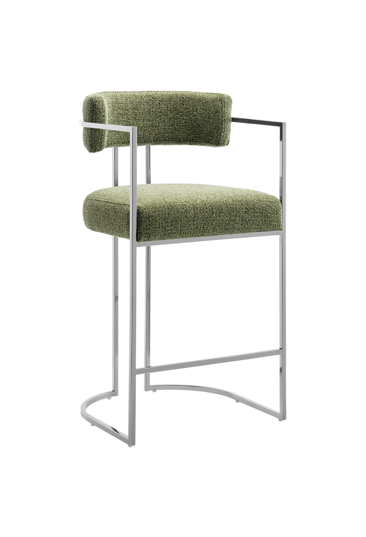 Ardenza Curved Back Fabric and Metal Counter Stool,Silver Leaf