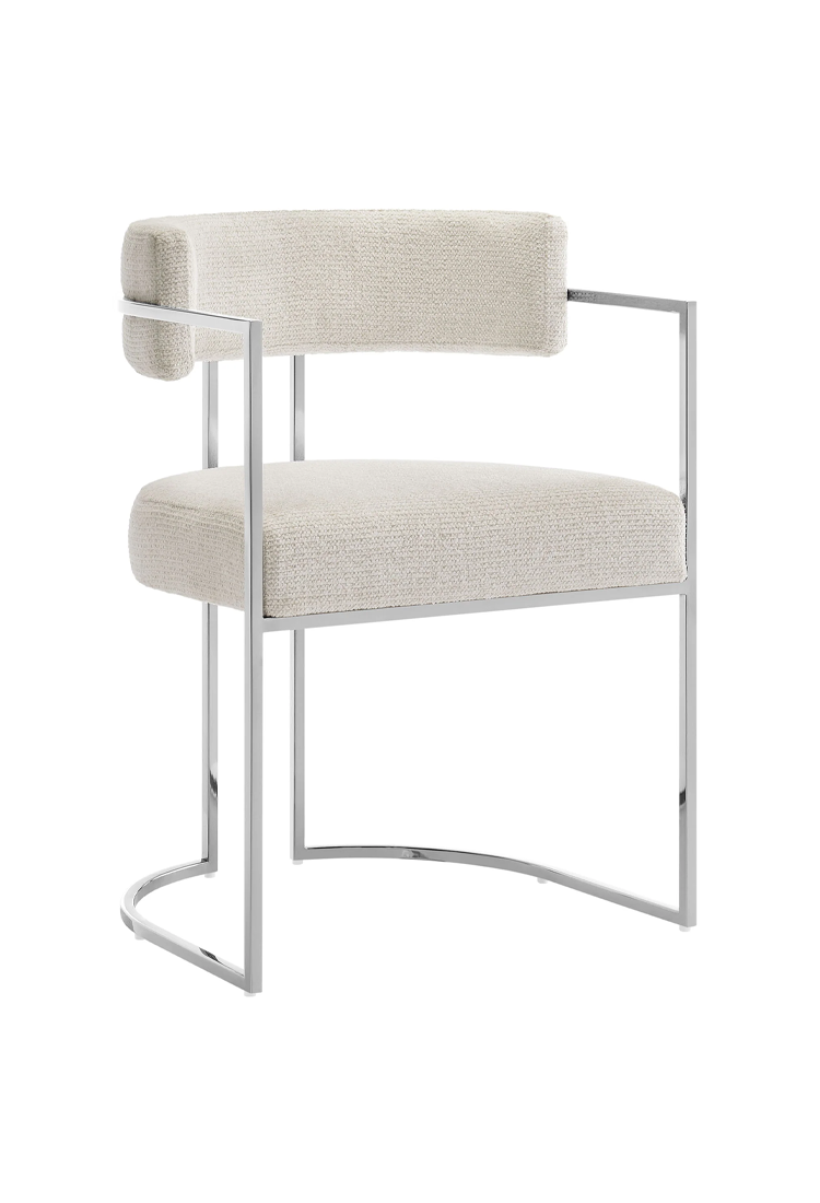 Ardenza Curved Back Fabric and Metal Dining Chair,Silver Cream