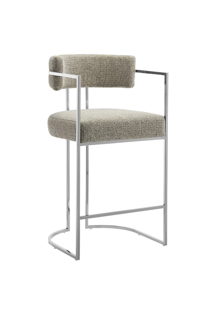 Ardenza Curved Back Fabric and Metal Counter Stool,Silver Wheat