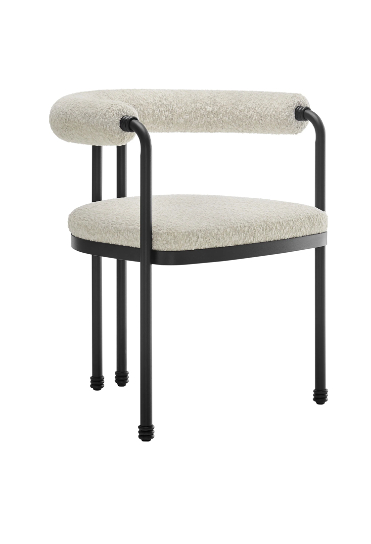 Aveline Curved Back Boucle and Metal Dining Chair,Black Pearl