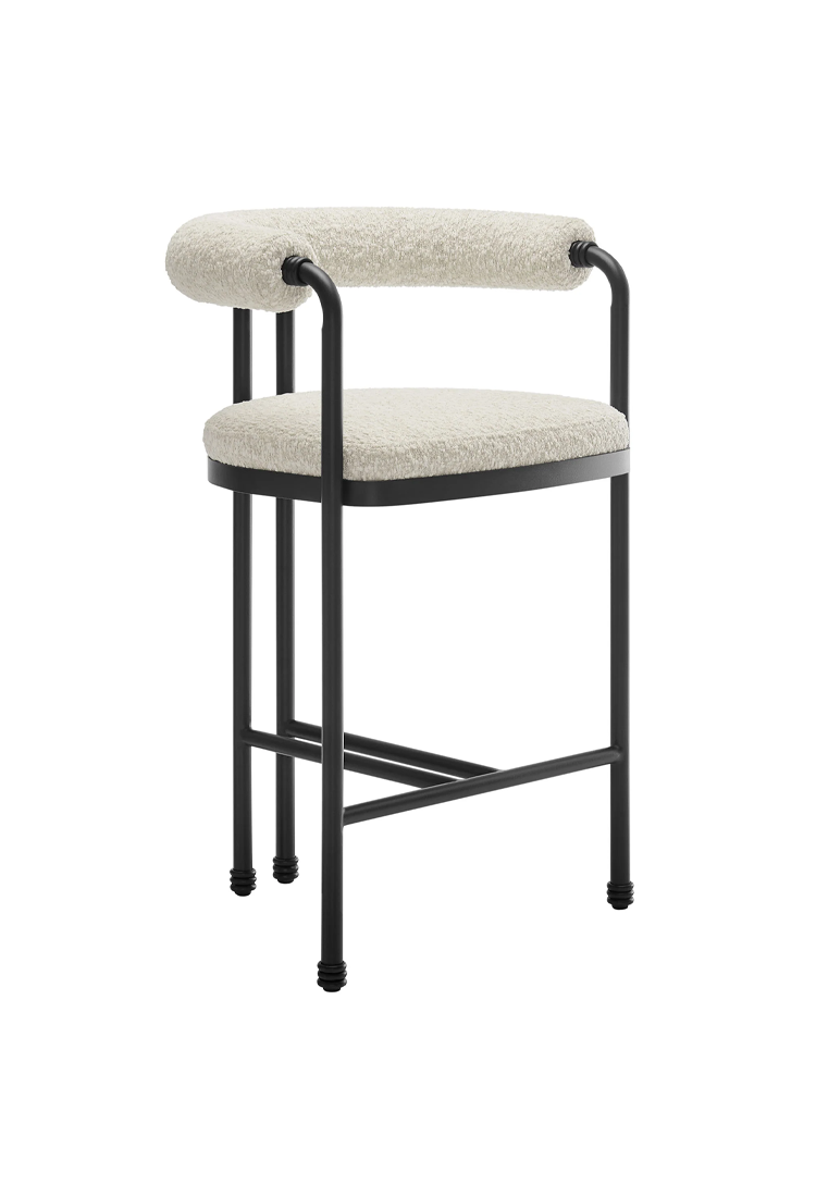 Aveline Curved Back Boucle and Metal Counter Stool,Black Pearl