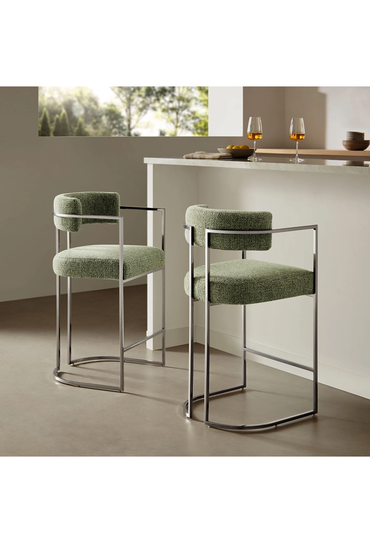 Ardenza Curved Back Fabric and Metal Counter Stool,Silver Leaf