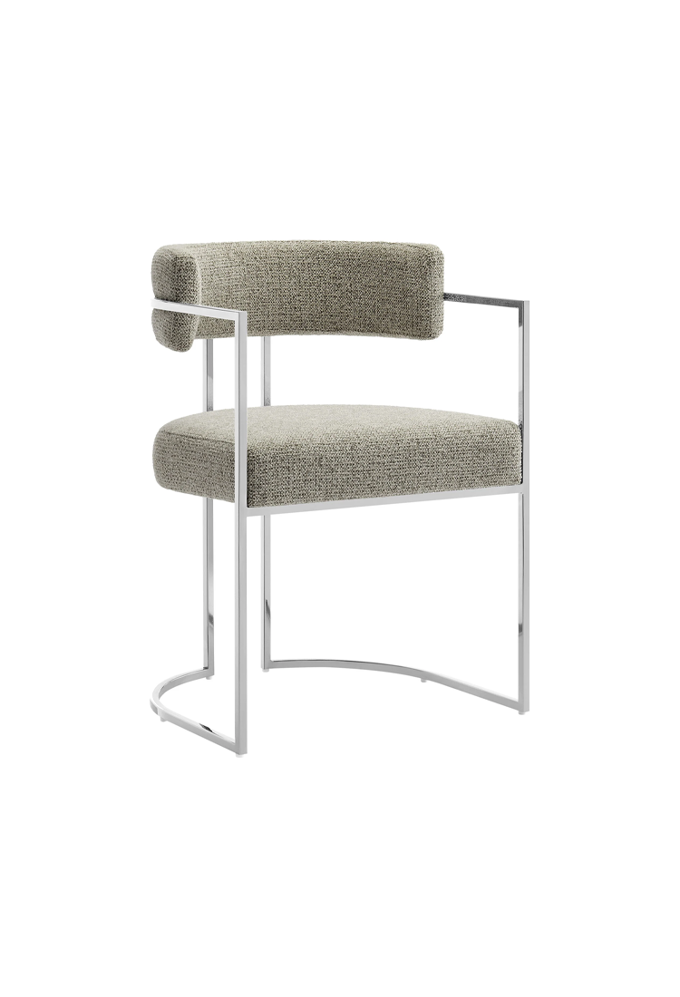 Ardenza Curved Back Fabric and Metal Dining Chair,Silver Wheat