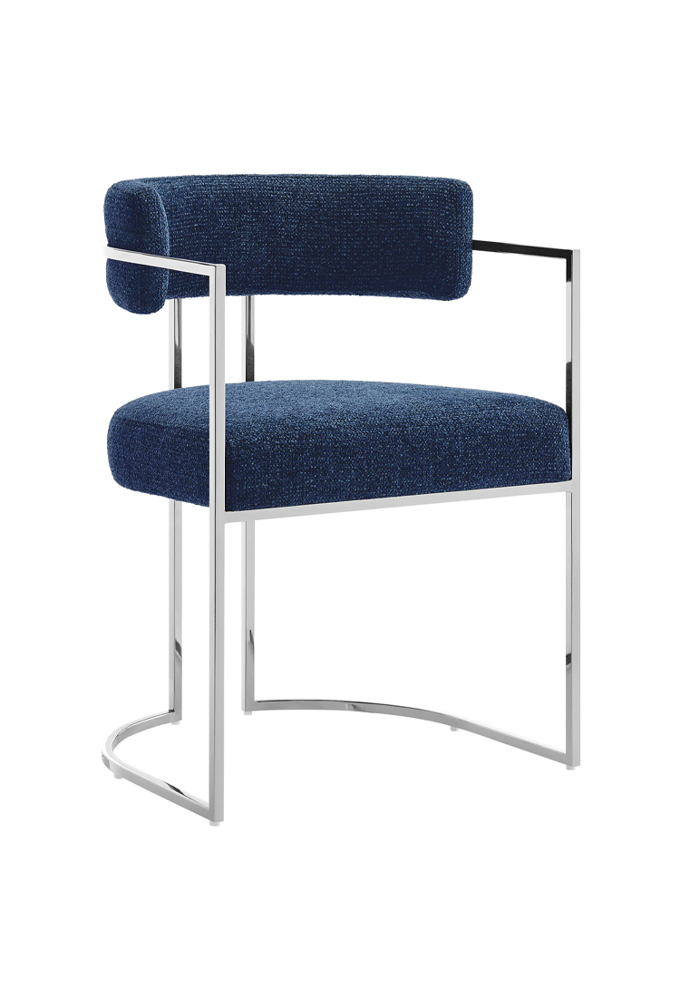 Ardenza Curved Back Fabric and Metal Dining Chair,Silver Navy