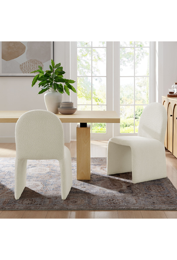 Riviera Boucle Armless Dining Chair,Cream