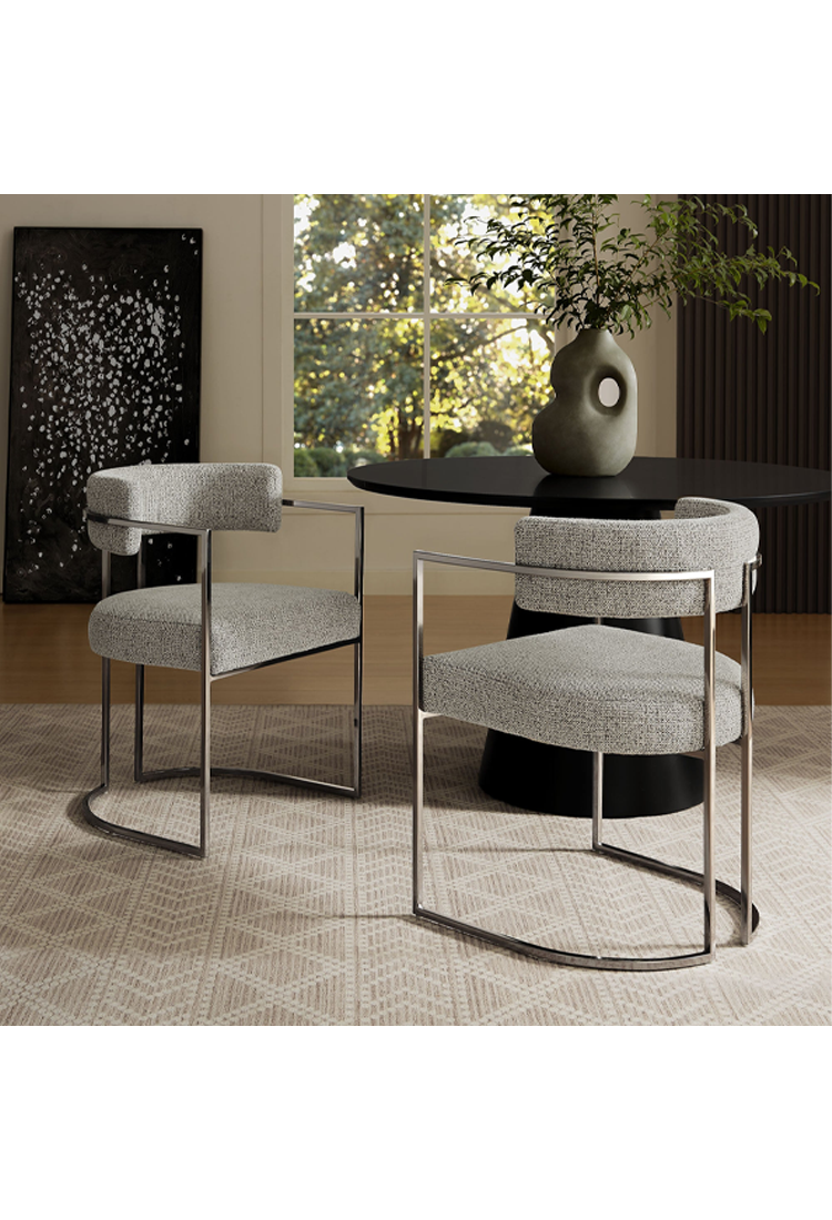 Ardenza Curved Back Fabric and Metal Dining Chair,Silver Wheat