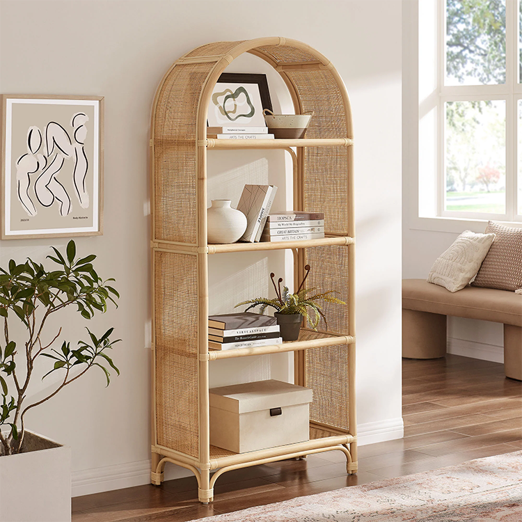 Celetial Arched Natural Rattan Bookshelf, Natural
