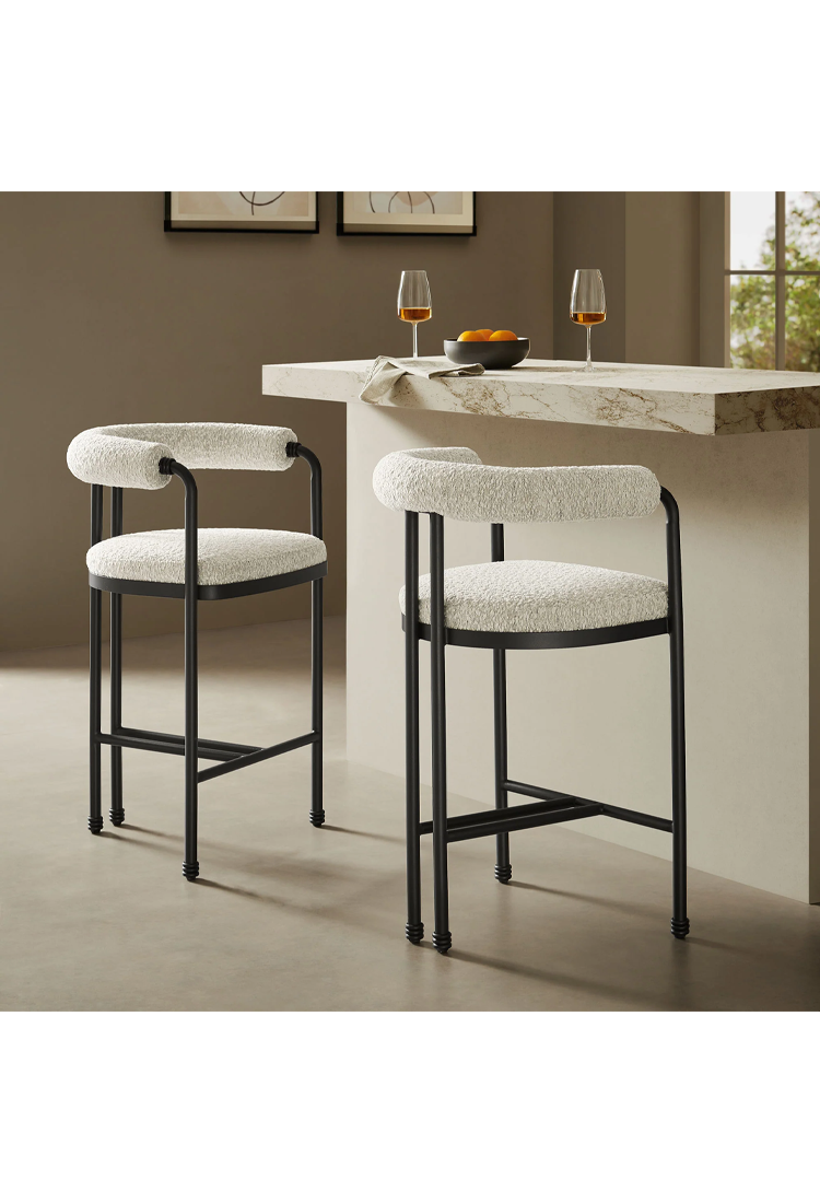 Aveline Curved Back Boucle and Metal Counter Stool,Black Pearl