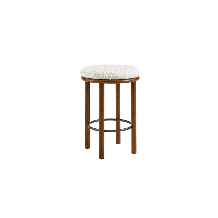 Pebble Boucle Walnut Ivory Counter Stools, Set of 2