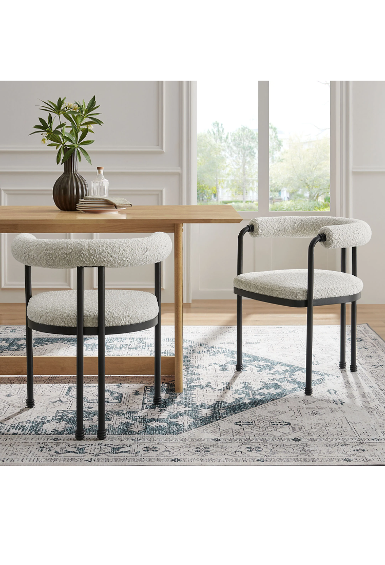 Aveline Curved Back Boucle and Metal Dining Chair,Black Pearl